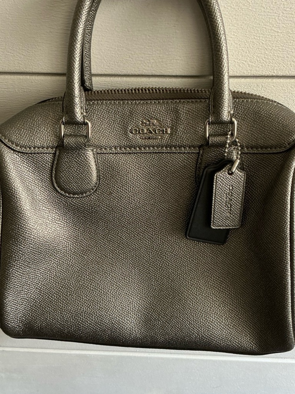 Coach Metallic Pewter Leather Satchel - Silver-Toned (missing strap)